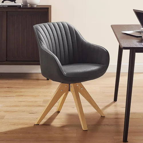 Miniatura 20 de Art Leon Silla de Oficina Sin Ruedas, Silla de Escritorio Moderna de Mediados de Siglo Sin Ruedas, Silla Giratoria de Acento con Patas de Madera