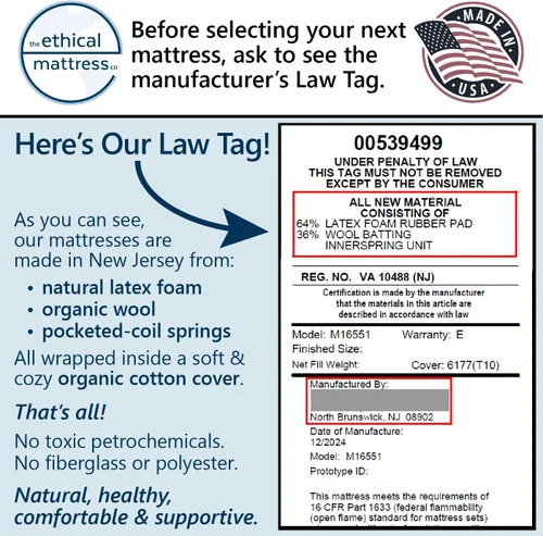 Miniatura 3 de Ethical Mattress CO - Colchón híbrido sin toxinas de 10 pulgadas, fabricado en los Estados Unidos con algodón orgánico, lana, látex y resortes