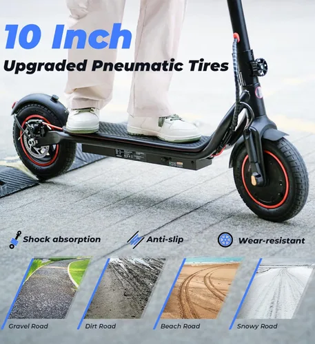Miniatura 4 de Electric Scooter, 21-28 Miles Range, 18-25 MPH Speed Electric Scooter for Adults, 500/750W Motor, 10"/8.5" Pneumatic Tires Scooter with Dual Gris