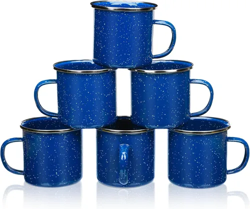 Miniatura 9 de 6 tazas de camping esmaltadas pequeñas, tazas de café, tazas de té, tazas de té portátiles vintage para fogata, tazas de campamento a granel con asa