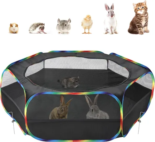 Miniatura 13 de Pawaboo Corralito para Animales Pequeños, Carpa de Jaula Impermeable para Mascotas Pequeñas con Cubierta con Cremallera, Cerca Portátil para Patio