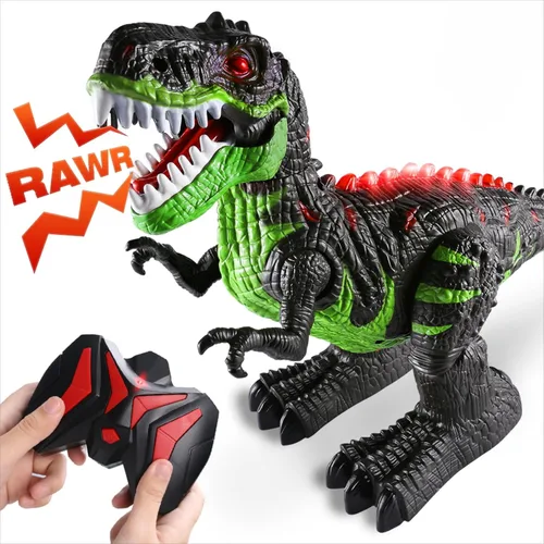 Juguete de dinosaurio grande con control remoto para niños de 3, 4, 5, 6, 7, 8 años, tiranosaurio realista con niebla de agua, luz, rugiente, regalo