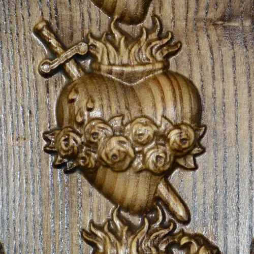 Miniatura 2 de Sagrada Familia Tres Sagrados Corazones Colgantes de Pared Obra de arte de madera natural Regalo religioso Adorno de madera Imagen de madera