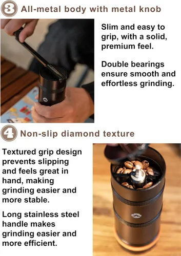 Miniatura 5 de CAMPINGMOON Molinillo de café manual portátil con mango plegable integrado, molinillo de mano CNC de acero inoxidable, molino cónico profesional
