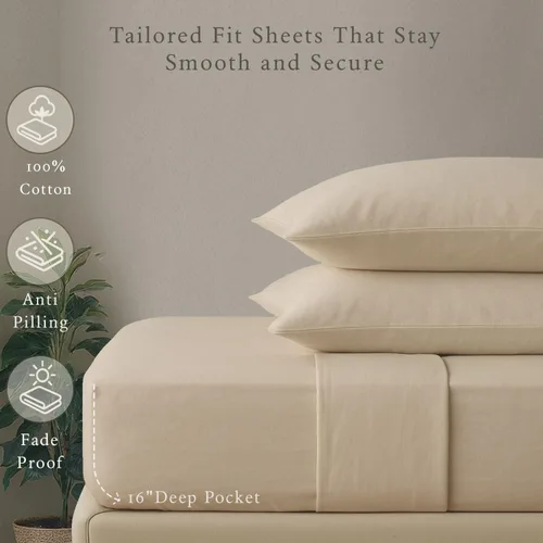 Miniatura 4 de Threadmill - Sábanas de algodón de lujo para hotel, tamaño King, 100% algodón, 500 hilos con bolsillo profundo, ajuste cómodo, suaves y frescas