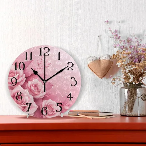 Miniatura 2 de ALAZA Reloj de pared rosa con rosas rosadas, reloj silencioso de baño de 9.5 pulgadas, redondo, funciona con pilas, de cuarzo, para sala de estar