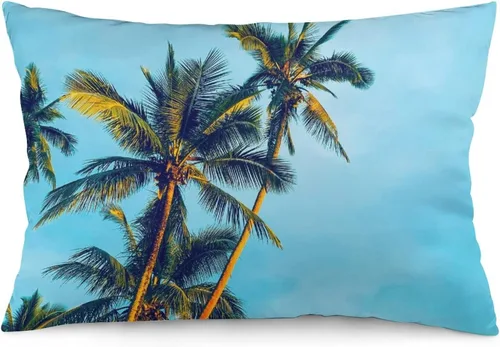 Protector de almohada de playa con palmeras tropicales de 16 x 14 pulgadas, palmeras de playa, paisaje marino costero, decorativo, rectangular,