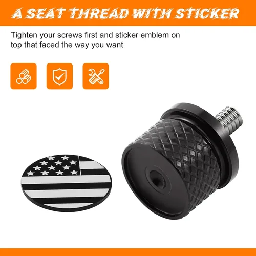 Miniatura 6 de Tornillos de asiento trasero de acero inoxidable negro moleteado con patrón de bandera estadounidense, grado de 1/4 "-20 roscas de montaje rápido