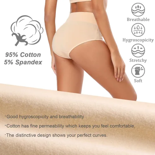 Miniatura 2 de Molasus Ropa interior de algodón para mujer de cintura alta, cobertura completa, bragas para mujer (talla regular y grande)