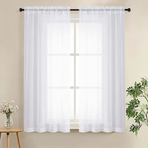 Miniatura 48 de LIVEKID Cortinas traslúcidas negras de cocina de 36 pulgadas de largo, cortinas cortas filtrantes de luz, 2 paneles de gasa aireada, texturizadas