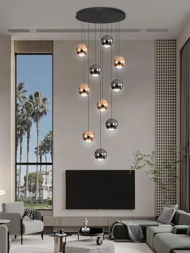 Miniatura 14 de ykolupty Candelabro de Escalera Moderna Lámpara Colgante de Cristal Luz de Candelabro Grande para Techos Altos Lámpara de Gota de Cristal Luz