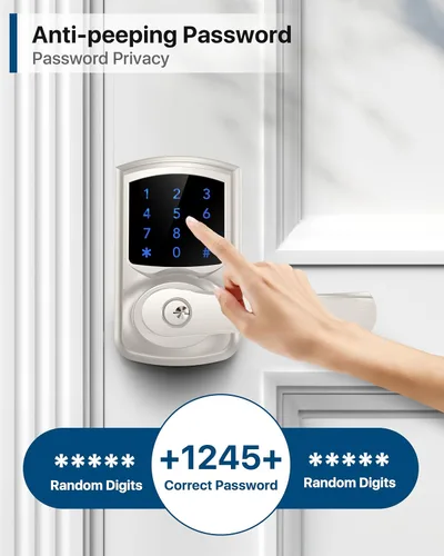 Miniatura 8 de HIDALIFE Cerradura de puerta de entrada sin llave, teclado electrónico con asa, pantalla táctil, bloqueo automático, contraseña antiespía, fácil
