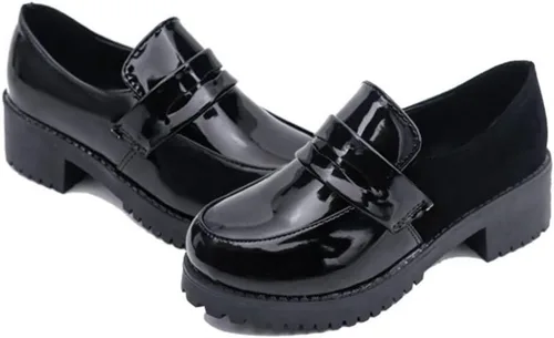 Zapatos tipo mocasín para mujer, parte superior baja, para estudiantes japoneses, uniforme de sirvienta, zapatos Oxford, Negro -