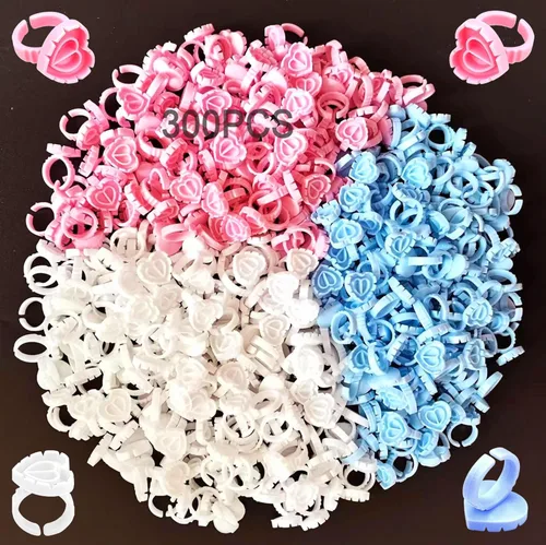 Miniatura 9 de Anillos de pegamento para extensión de pestañas, 300 unidades, anillos de pegamento de pestañas, anillo de pegamento de corazón encantador, soporte