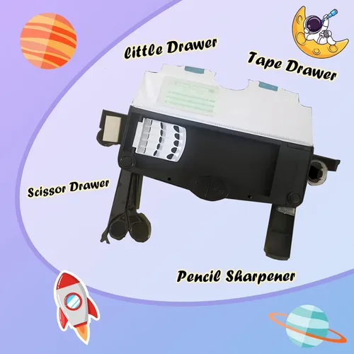 Miniatura 3 de Estuche multifunción para niños y niñas, bonita caja organizadora de lápices de dibujos animados con sacapuntas, tijeras y regla, regalos de Negro