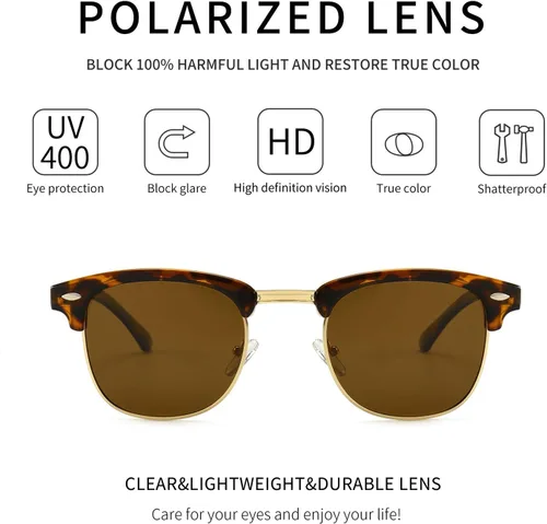 Miniatura 3 de SUNGAIT Gafas de sol retro clásicas de medio marco con lente polarizada