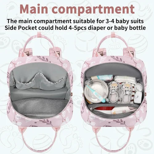 Miniatura 7 de Mochila para pañales para bebé niña, bolsa de pañales impermeable multifunción para mamá y papá, bolsas de pañales grandes rosas florales para bebé