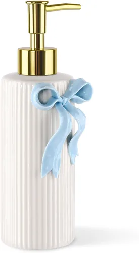Miniatura 3 de Dispensador de jabón de cerámica hecho a mano, dispensador de líquido de loción para manos, recargable para decoración de cocina y baño (azul cinta)