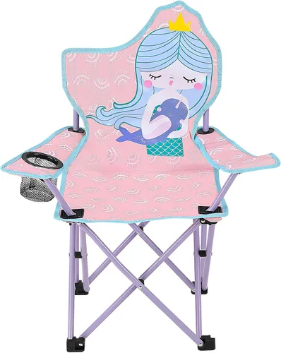 KABOER Silla plegable para césped y camping para niños con portavasos y bolsa de transporte, sillas de camping para niños rosado sirena