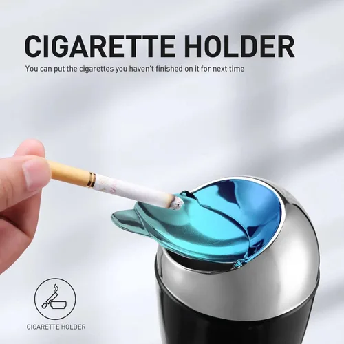 Miniatura 4 de Anfrere Cenicero ajustable con tapa, sin humo, resistente al viento, soporte alto para patio en casa, recipiente negro para cenizas de cigarrillos
