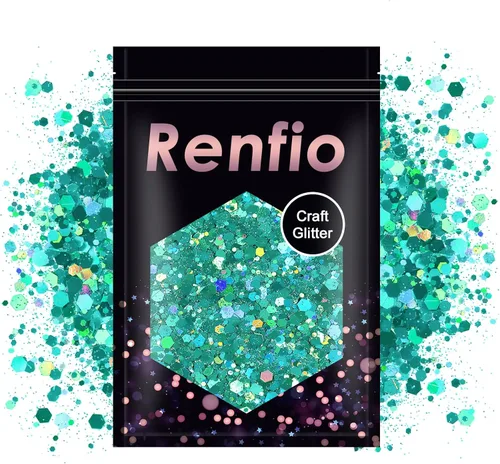 Miniatura 9 de Renfio Purpurina gruesa blanca perla, 3.5 onzas (3.53 oz) de escamas metálicas de PET mixtas de polvo fino, purpurina facial para manualidades