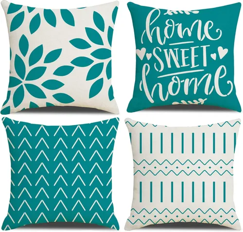 Miniatura 22 de Fundas de almohada de 18 x 18 pulgadas, fundas de almohada cuadradas de 18 x 18 pulgadas, juego de 4 fundas de almohada cuadradas bohemias y Azul