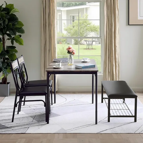 Miniatura 5 de VECELO Juego de mesa de comedor de cocina con banco tapizado y 2 sillas Diseño compacto que ahorra espacio Perfecto para apartamentos pequeños