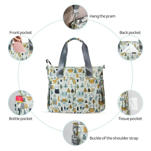 Miniatura 4 de Bolsa de pañales impermeable para mamá y papá, bolsas de viaje medianas multifunción (búho lindo)