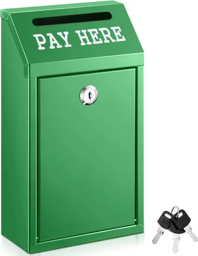 Miniatura 19 de Yaocom Caja fuerte de dinero para recolección de dinero, caja de donación de metal con cerradura para montaje en pared preperforado, buzón de Negro