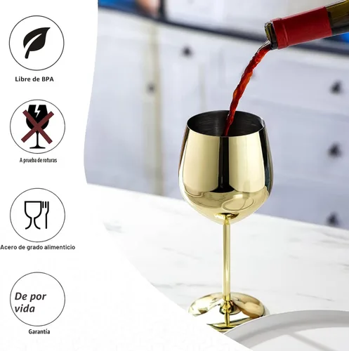 Miniatura 4 de WOTOR Juego de 4 Copas de Vino Doradas, Cáliz Dorado Irrompible de 18oz, Copa de Vino de Acero Inoxidable, Copa de Vino de Metal para Exteriores