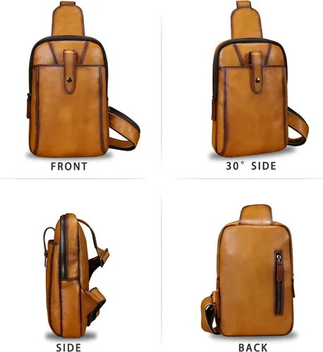 Miniatura 5 de LRTO Bolso de cuero genuino para hombres y mujeres, mochila bandolera de cuero real, bolso cruzado de hombro a la moda