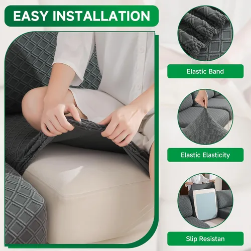 Miniatura 6 de OHSIO Funda para sofá, funda elástica para sofá, funda de cojín de asiento suave, lavable, funda de sofá modular en forma de L, resistente al Gris