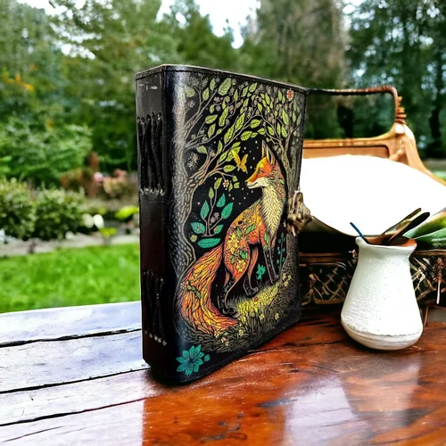 Miniatura 7 de Fox - Libro de hechizos de sombras en blanco, diario de cuero con cierre de cerradura, diario vintage hecho a mano, grimorio celestial, tarot