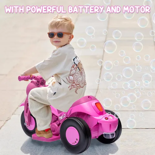 Miniatura 3 de Hetoy - Coche de burbujas para niños, motocicleta eléctrica de 6 V con batería de 1.9 MPH de velocidad con faros LED, música, pedal, Rosa