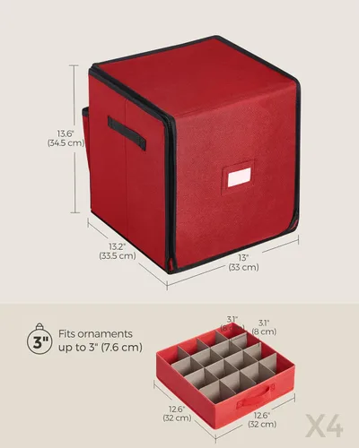 Miniatura 6 de SONGMICS Caja de almacenamiento de adornos navideños, con lateral abierto, contenedor de almacenamiento de Navidad apilable con tapa, 4 bandejas