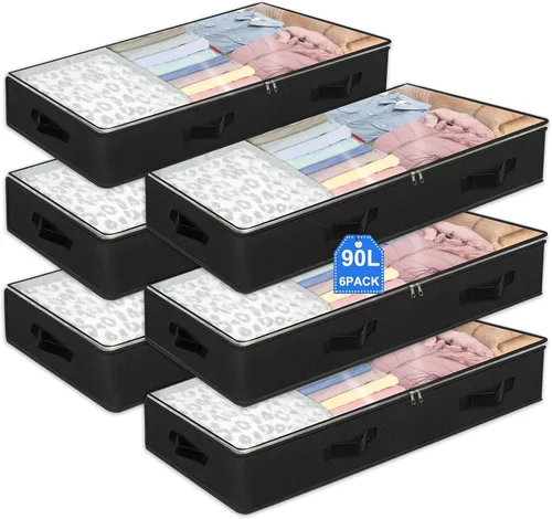 Miniatura 9 de Paquete de 2 contenedores de almacenamiento debajo de la cama, 90 L de gran capacidad, organizadores de armario de dormitorio y contenedores