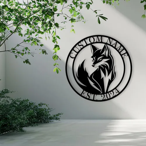 Miniatura 7 de Dyoart Arte de pared de zorro personalizado, decoraciones de zorro para el hogar, decoración de pared de metal para exteriores, letrero de nombre