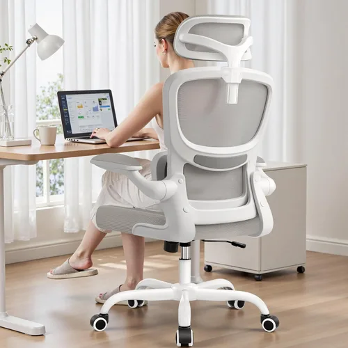 BESTFAIR Silla de oficina ergonómica de respaldo alto, silla de escritorio de malla transpirable con soporte lumbar, reposacabezas ajustables,