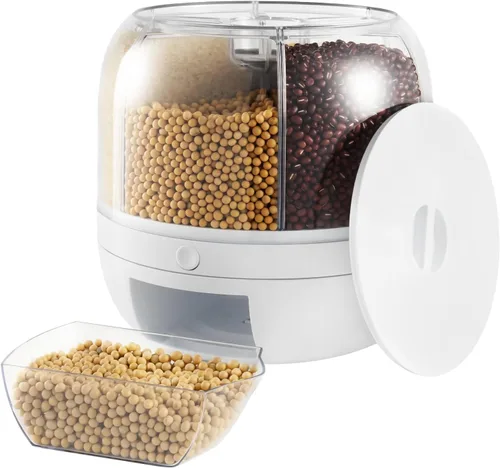 Miniatura 2 de Dispensador de granos de 360° de 6 rejillas, contenedor de almacenamiento giratorio de arroz, dispensador de alimentos secos de 13 libras