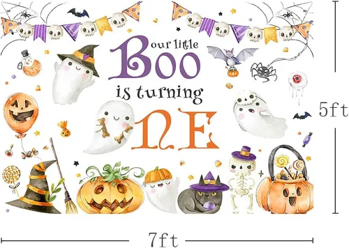 Miniatura 3 de MEHOFOND Telón de fondo de Halloween para primer cumpleaños de 7 x 5 pies, feliz Booday para niños, primer cumpleaños, fondo blanco para fotografía