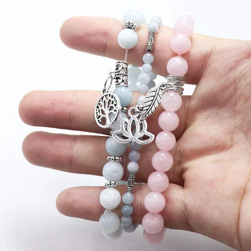 Miniatura 4 de UEUC - Pulseras Reiki, apilables, de piedras curativas, cristales, con dije del árbol de la vida, yoga y hoja de loto, contra la ansiedad