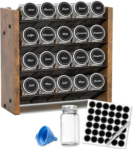Miniatura 14 de NESAPTO Organizador de especias para gabinete, organizador de condimentos vertical de madera de 4 niveles, montaje en pared o estante de especias
