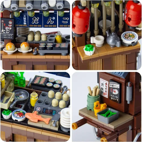 Miniatura 2 de Kit de bloques de construcción en miniatura de vista callejera japonesa - Carretilla de takoyaki, juguete de tienda de marca japonesa en miniatura