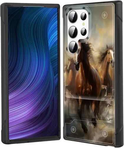 Miniatura 77 de Funda para Galaxy S24 Plus con soporte, doble capa híbrida de policarbonato duro y silicona suave, resistente a prueba de golpes, funda protectora