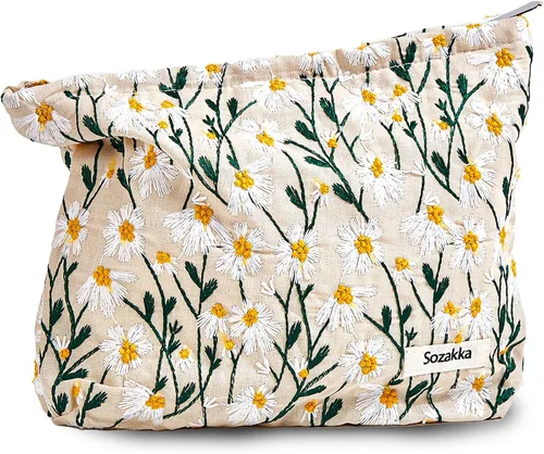 Miniatura 27 de Sminra Bolsa de Maquillaje Bolsa de Cosméticos Bolsa de Aseo de Lona Preppy para Mujeres Linda Bolsa con Cremallera Organizador Accesorios de Viaje
