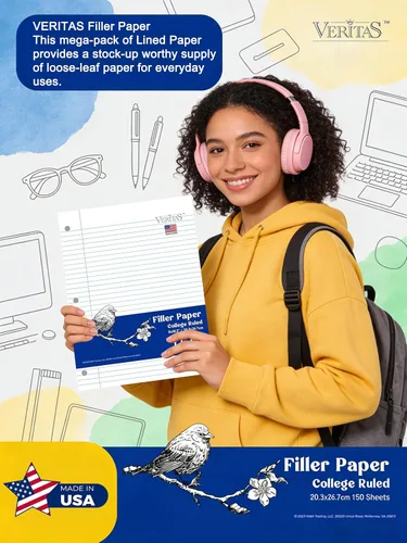 Miniatura 5 de WritePads Papel de hojas sueltas con rayas universitarias, 600 hojas, papel de cuaderno a granel, papel de relleno de 3 agujeros perforados de 8 x