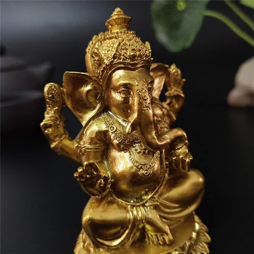 Miniatura 7 de Estatuas Doradas del Señor Ganesha - Estatua del Dios Elefante Hindú Escultura de Resina Figurilla India de Ganesh Buda Ornamentos de Decoración