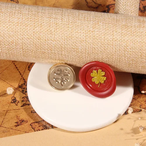Miniatura 3 de Sello de cera de trébol de cuatro hojas, sello de trébol de la suerte con mango de palisandro 1'' 2.5cm, sello distintivo de cera de sellado, un