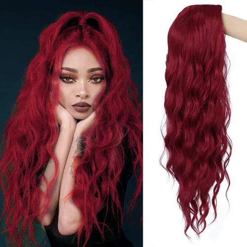 Miniatura 10 de Peluca larga y ondulada verde para mujer, parte media, disfraz de cosplay, peluca de repuesto de cabello sintético
