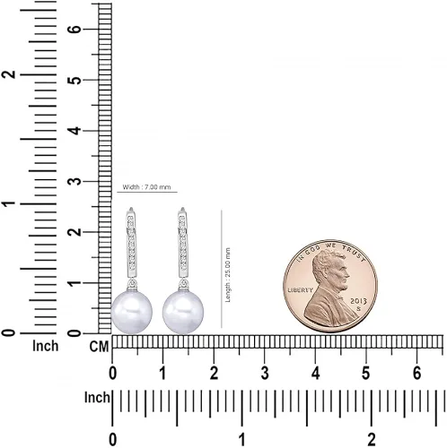 Miniatura 4 de Aretes colgantes de oro blanco de 10 quilates y perlas cultivadas de agua dulce de 0.354in (16 cttw, color I-J, claridad I2-I3), Metal Piedra